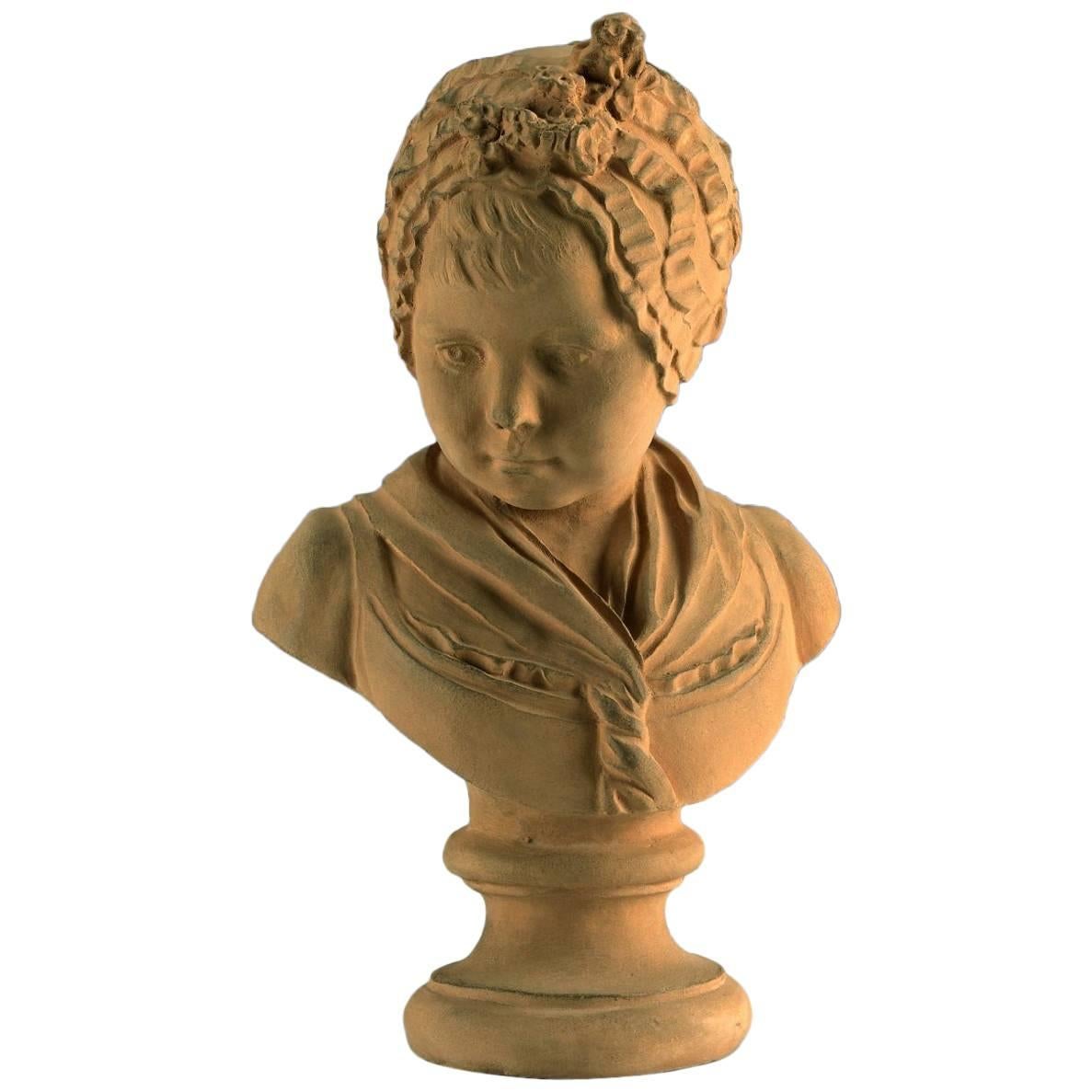 Terracotta Bust Girl with Bonnet After Jean-Antoine Houdon For Sale