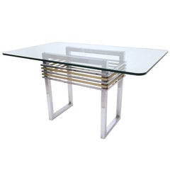 Geometrical Metal and Brass Dining Table Ascribable to Romeo Rega, Italy, 1970s