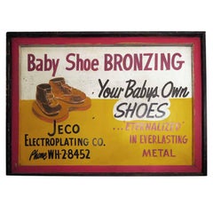 1940s Wooden Framed Double Sided Baby Shoe Bronzing Sign