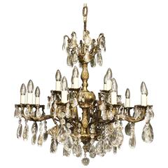Italian Gilded Double Tiered Fifteen-Light Antique Chandelier