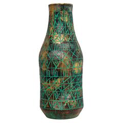 Raymor Bitossi Ceramic Vase Incised Gold Platinum Green Signed, Italy, 1960s 5