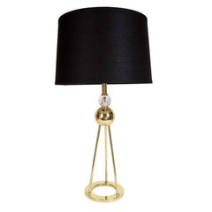 Sculptural Mid-Century Modernist Tripod Lamp in Brass with Glass Ball Accent Sculptural Mid-Century Modernist Tripod Lamp in Brass with Glass Ball Accent