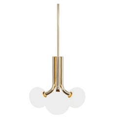 Etoile Pendant, Three Stem Polished Brass & Handblown Sandblasted Glass Globes 