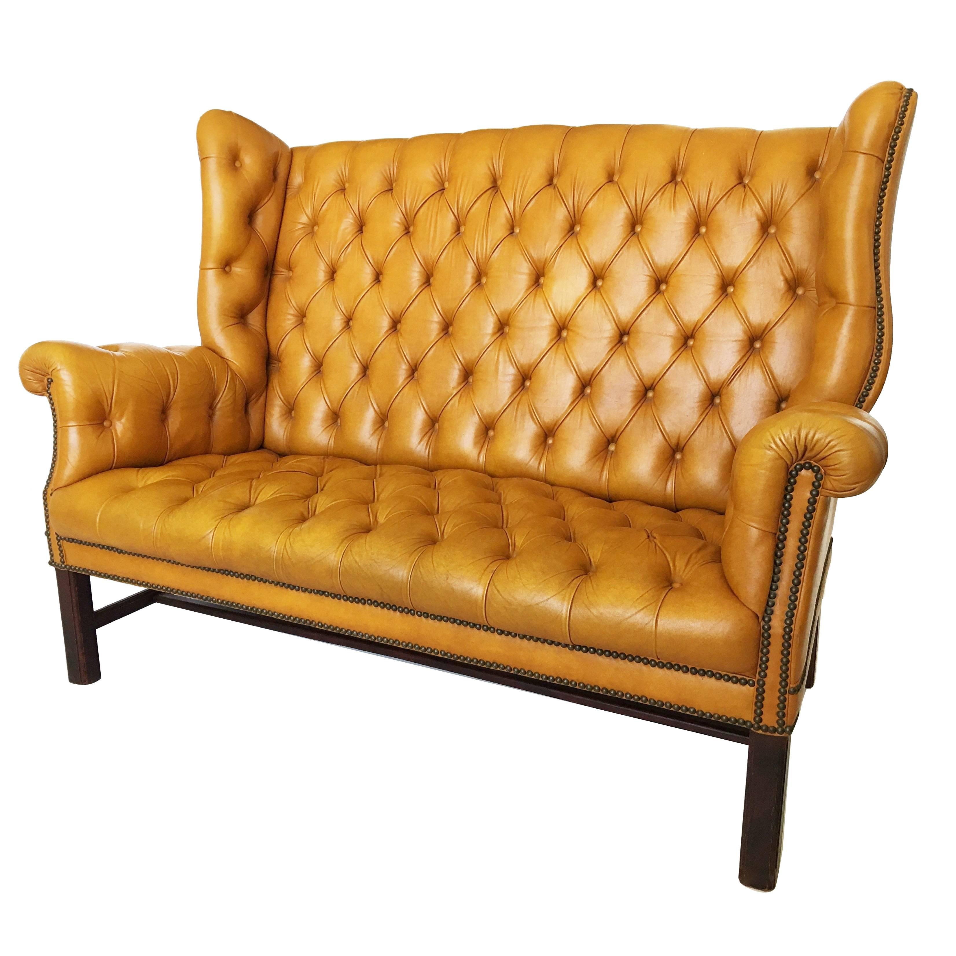 Chesterfield Wing Back Tufted Leather Sofa For Sale at 1stDibs