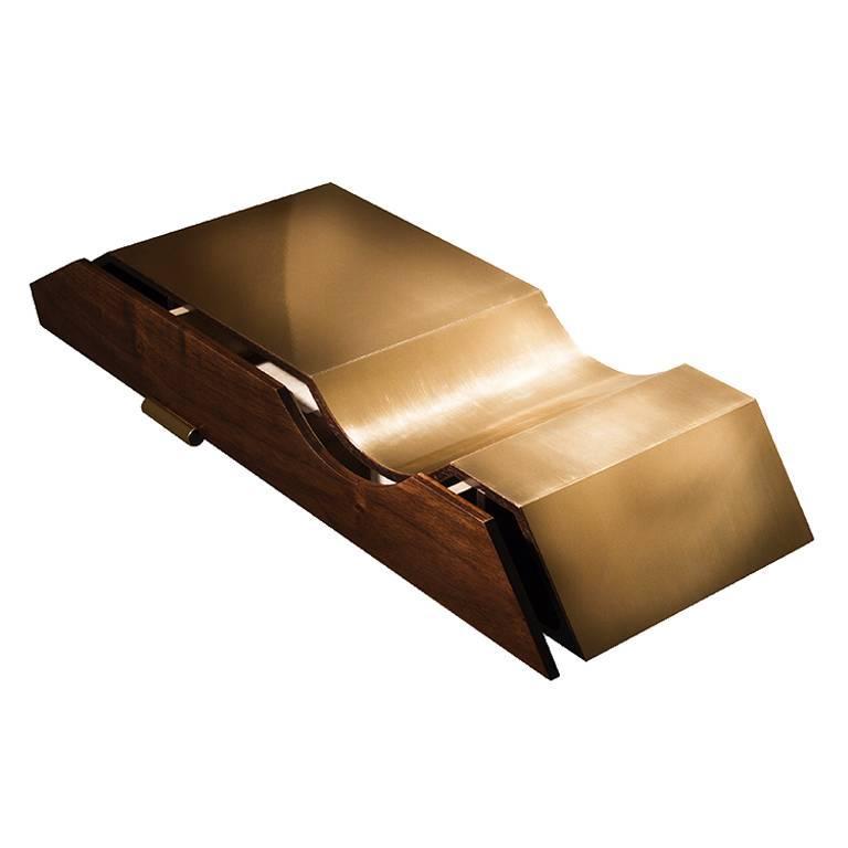 Polished Brass and Walnut Desk Organizer For Sale at 1stDibs