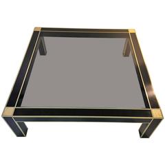 Exceptional Pierre Cardin Style Black Laminate & Solid Brass Frame Coffee Table