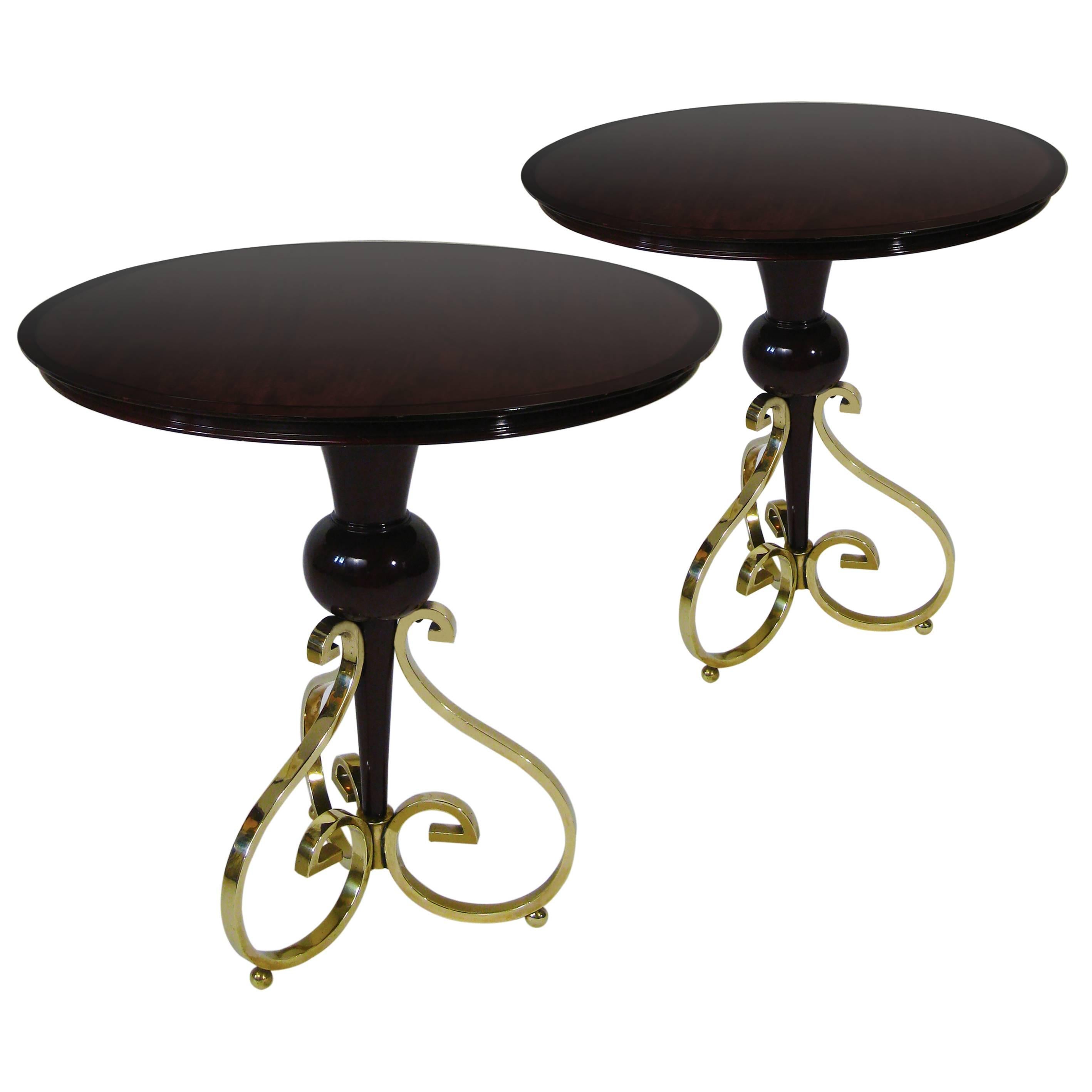 Pair of Side Tables, Mahogany and Bronze, Arturo Pani, Mexico, circa 1950 For Sale