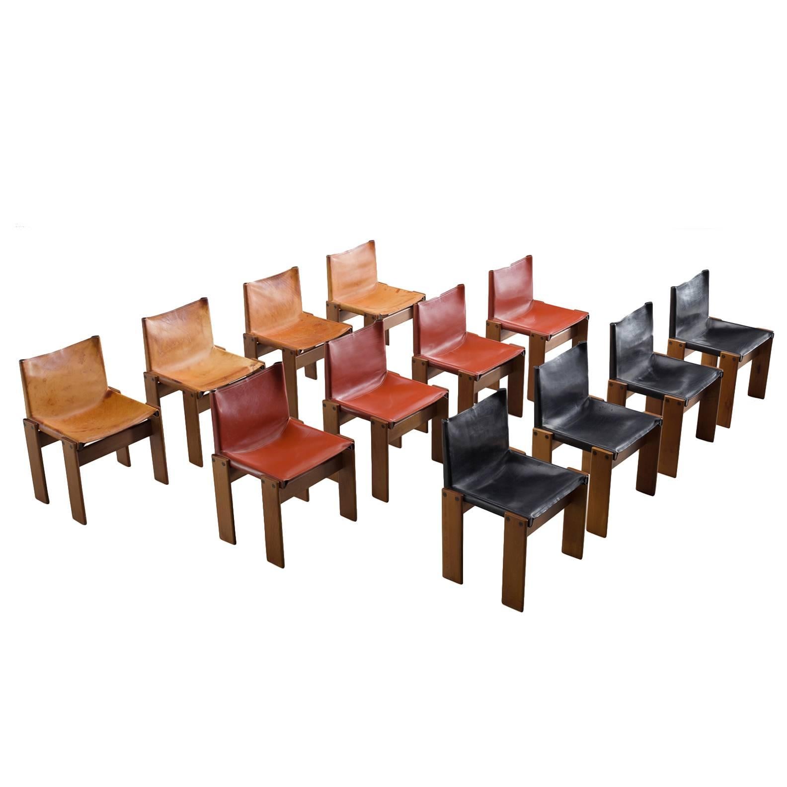 Three Sets of Scarpa Monk Chairs, Black, Sienna Red and Cognac
