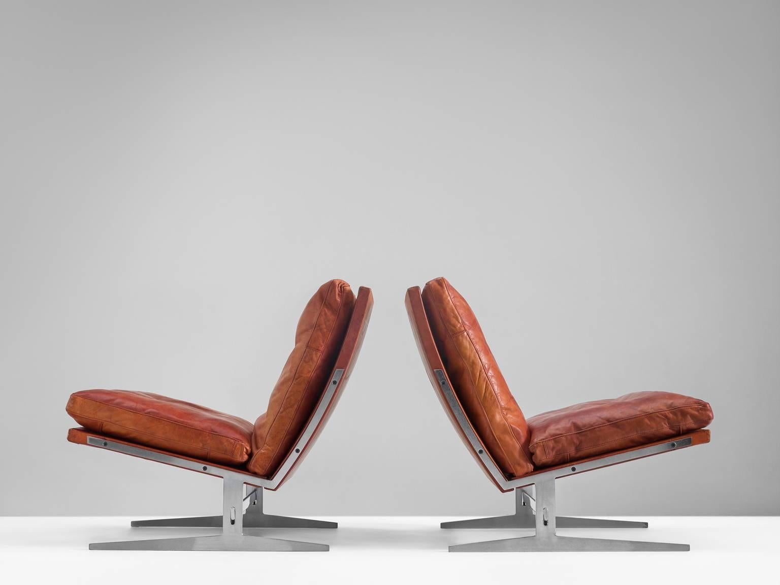 Danish Fabricius & Kastholm Set of Sienna Red Leather Slipper Chairs