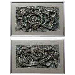 Pair of Abstract Lead Wall Sculptures