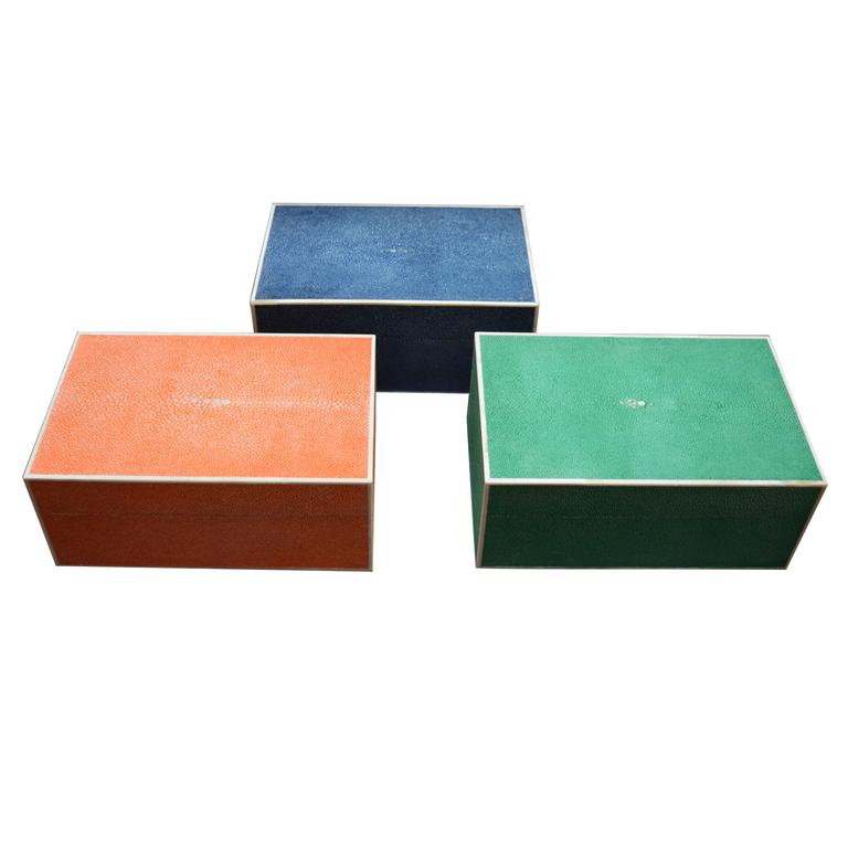 Set of Three Colorful Shagreen Boxes For Sale at 1stdibs