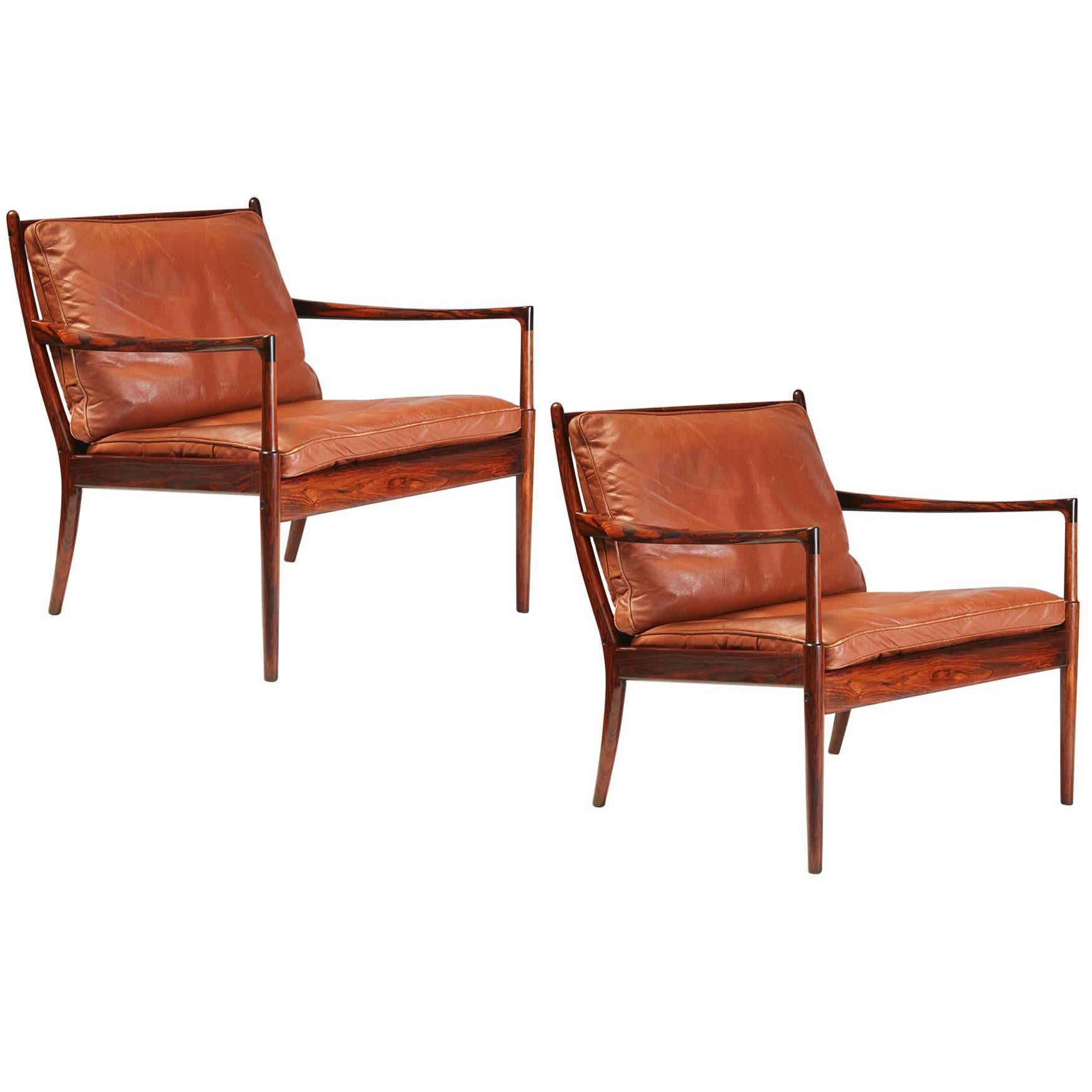 Pair of Ib Kofod-Larsen 'Samso' Rosewood Lounge Chairs, circa 1960s