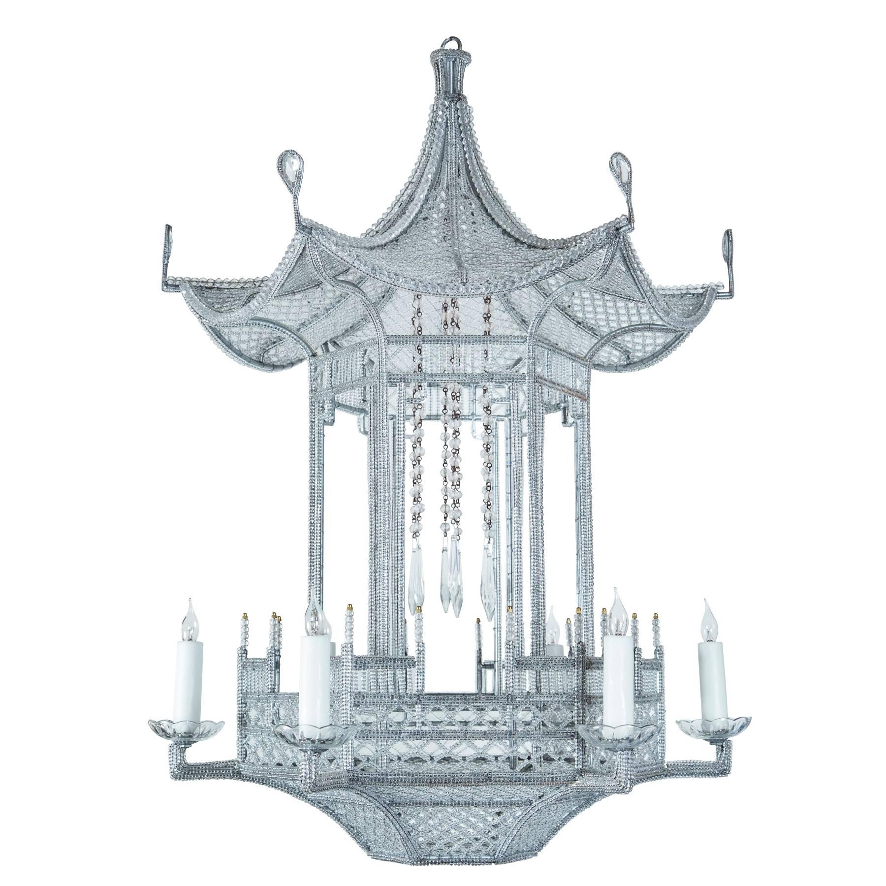 Custom-Made, "Venezia" Beaded Pagoda Chandelier For Sale