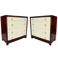 Pair of Modern Mahogany and Leather Chest of Drawers by Tommi Parzinger