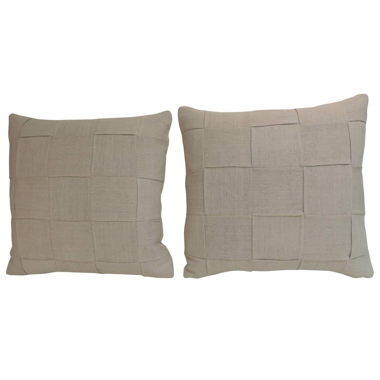 Pair of 19th Century Homespun French Antique Linen Pillows