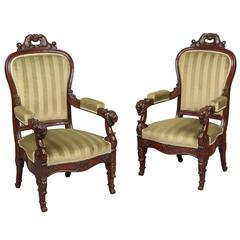 Pair of French Carved Mahogany Armchairs, 19th Century 5