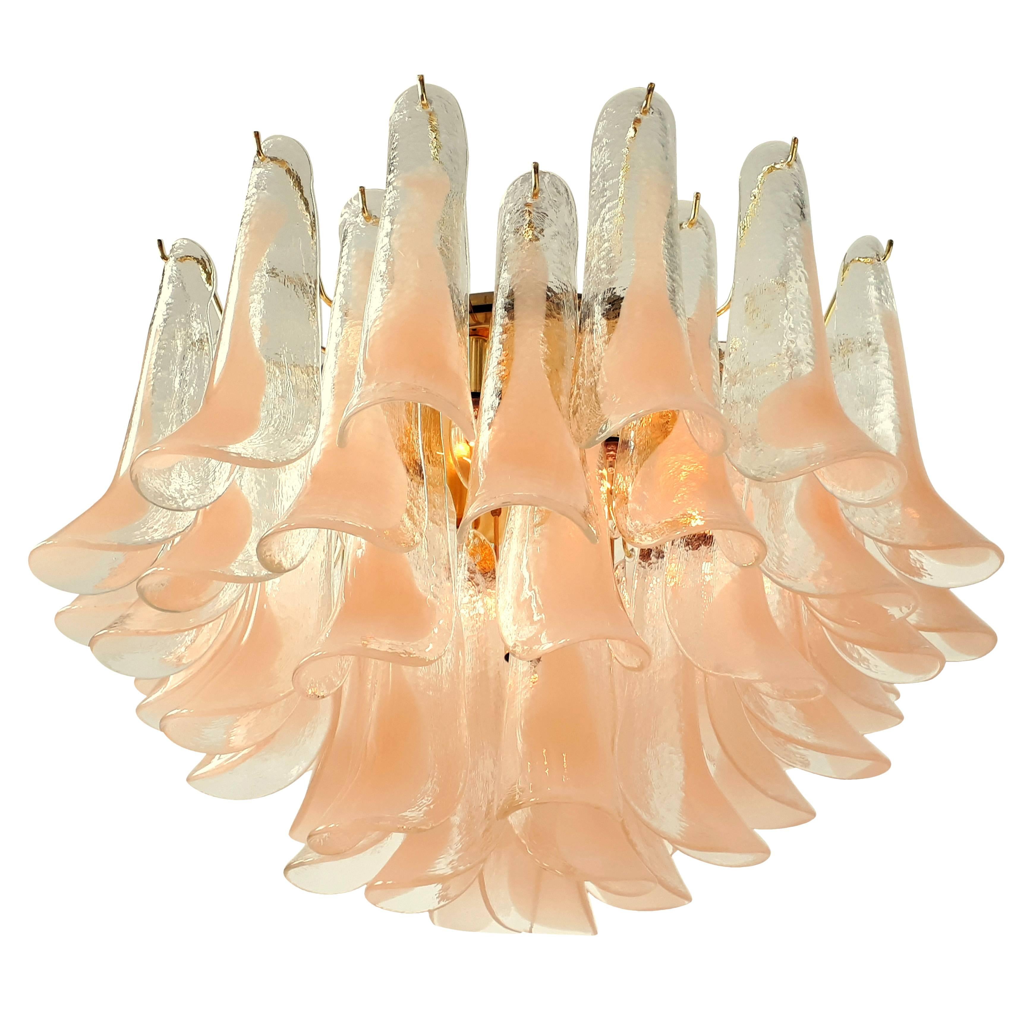 Peach Tone Mazzega Glass Petal Chandelier, 1960s, Murano, Italia