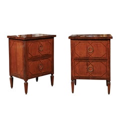 Pair of Walnut and Cherry Inlaid Bedside Commodes with Faux Drawers Circa 1860