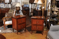 Pair of Walnut and Cherry Inlaid Bedside Commodes with Faux Drawers Circa 1860