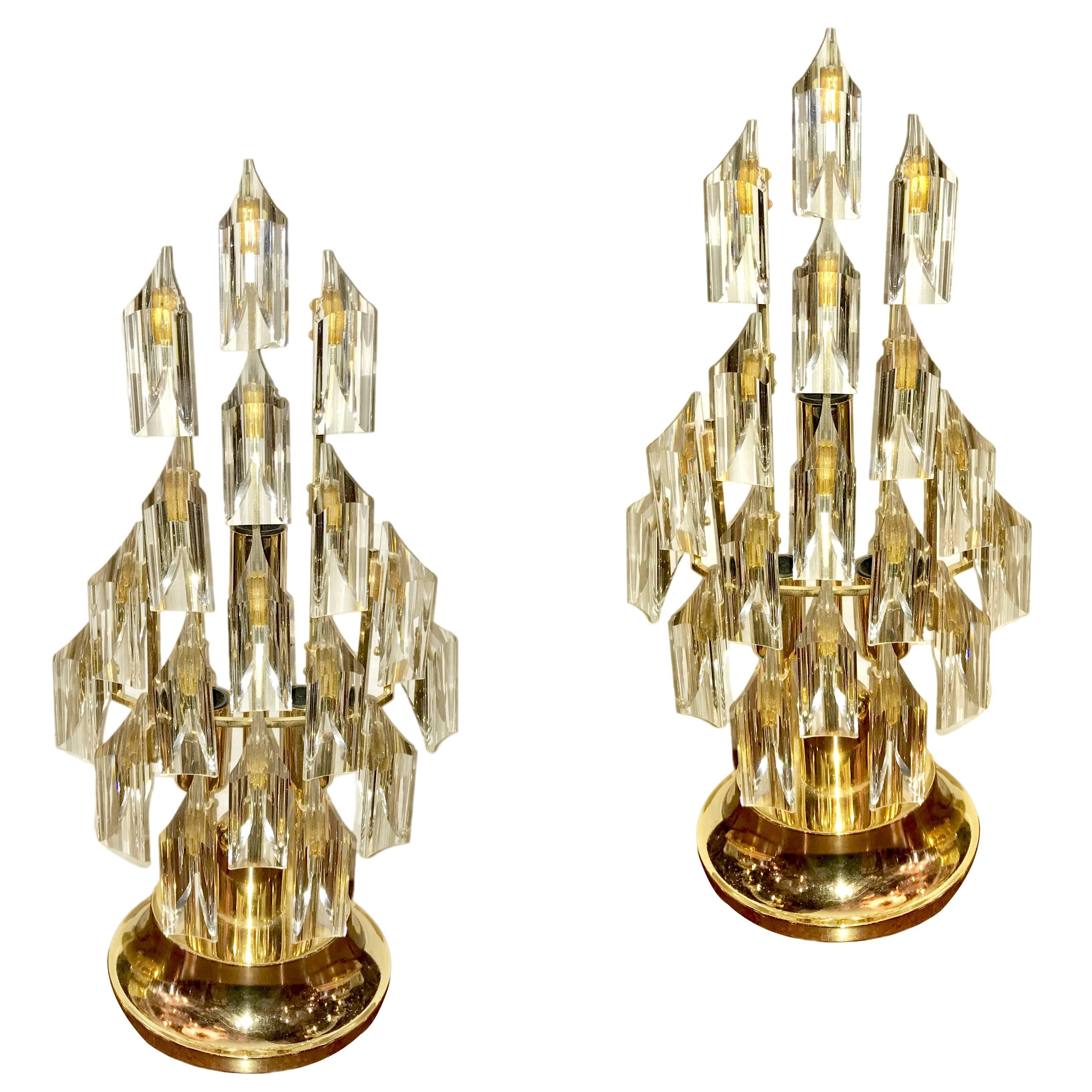 Pair of Moderne Crystal Lamps For Sale