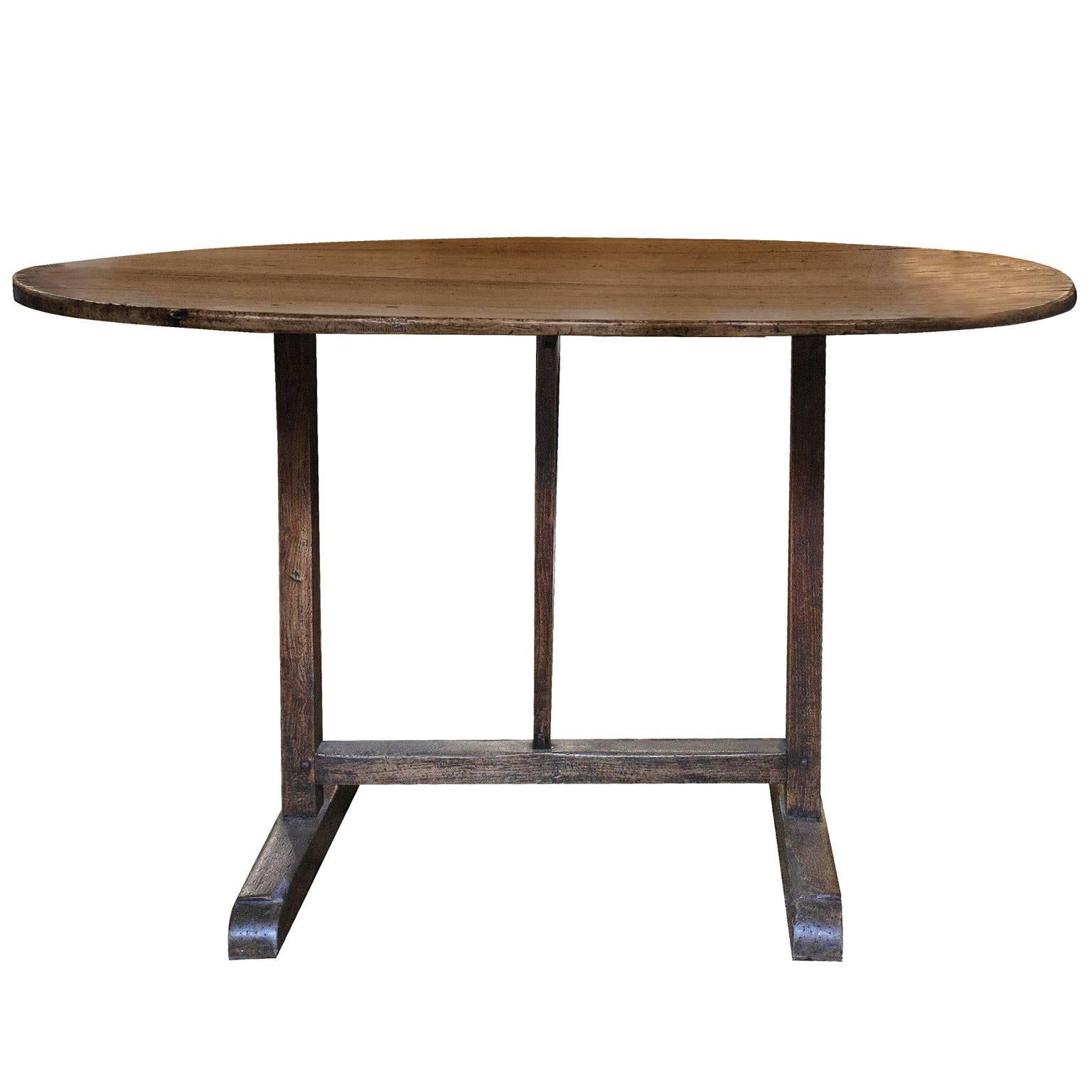 Continental Elm and Poplar Wine Tasting Table with Oval Top and H-Form Base