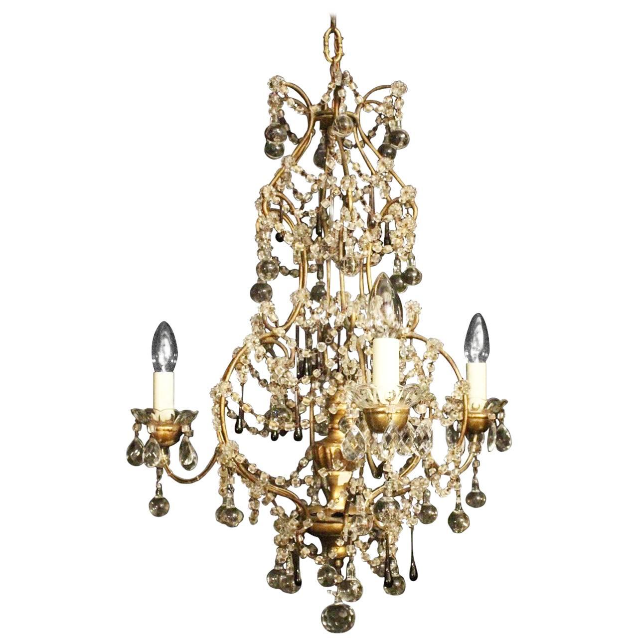 Italian Florentine Triple-Light Antique Chandelier For Sale