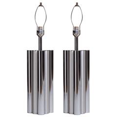 Chrome & Brushed Steel Tubular Column Lamps 1