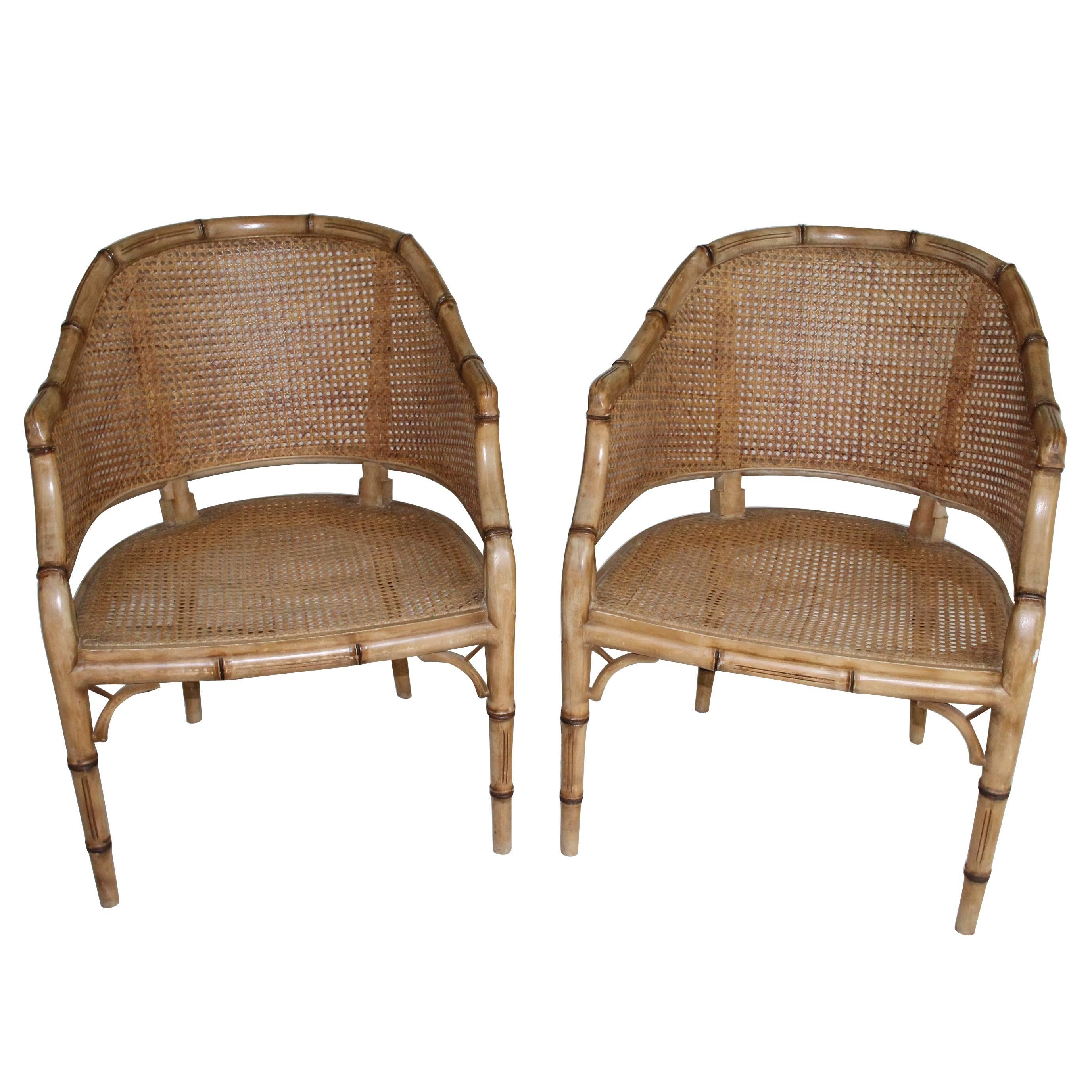 Pair of Vintage French Faux Bamboo Wood Chairs