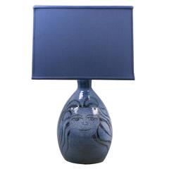 Blue Glazed Ceramic Lamp, Signed Sucsan