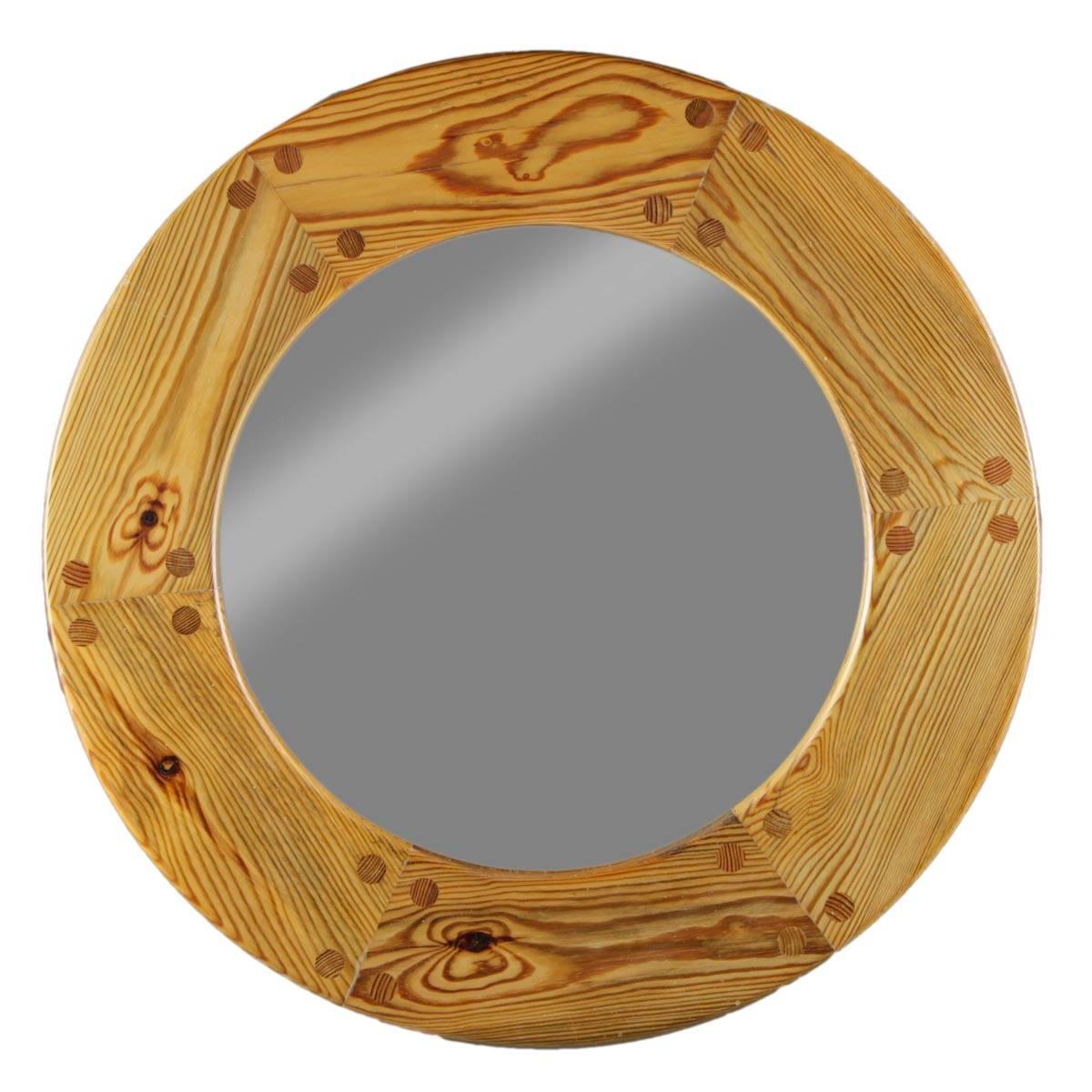 Mid-Century Modern Swedish Mid-Century Round Mirror in Pine