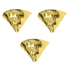 Set of Three Italian Brass Uplight Sconces, 1970s 9