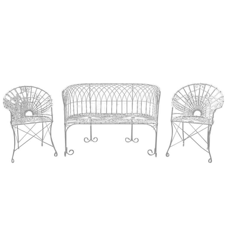 French Wrought Iron and Wire Garden Patio Set at 1stDibs