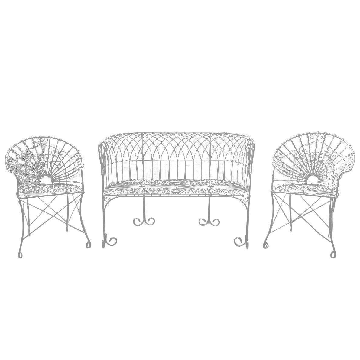 French Wrought Iron and Wire Garden Patio Set