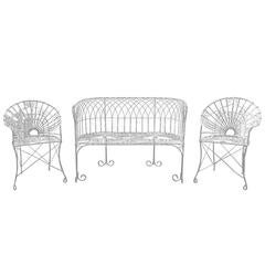 French Wrought Iron and Wire Garden Patio Set