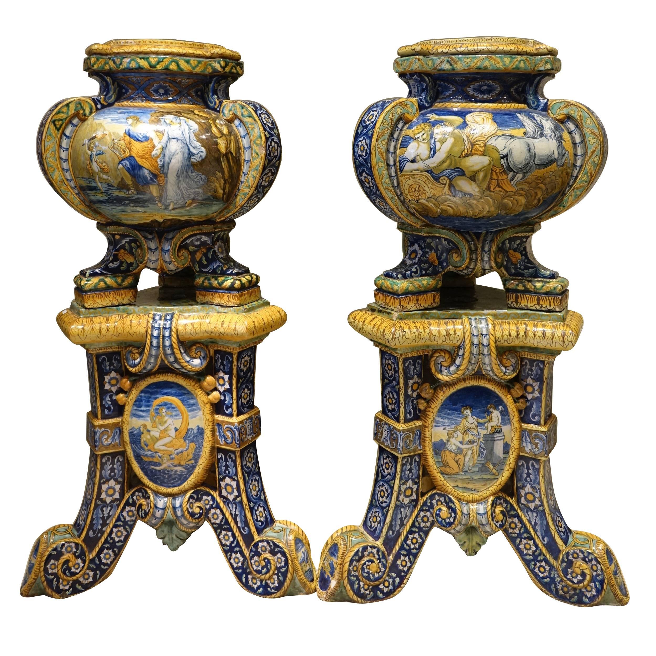 Pair of Gardeners with Their Stand in Faience, Urbino Workshop, Italy