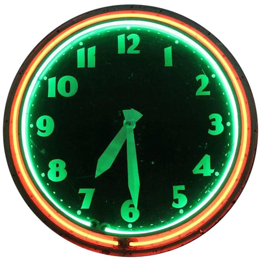 Large 20th Century Neon Clock by Modern Clock Advertising Co. For Sale