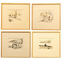Group of Four Sailing and Waterfront Theme Watercolors by Rich Myers 3