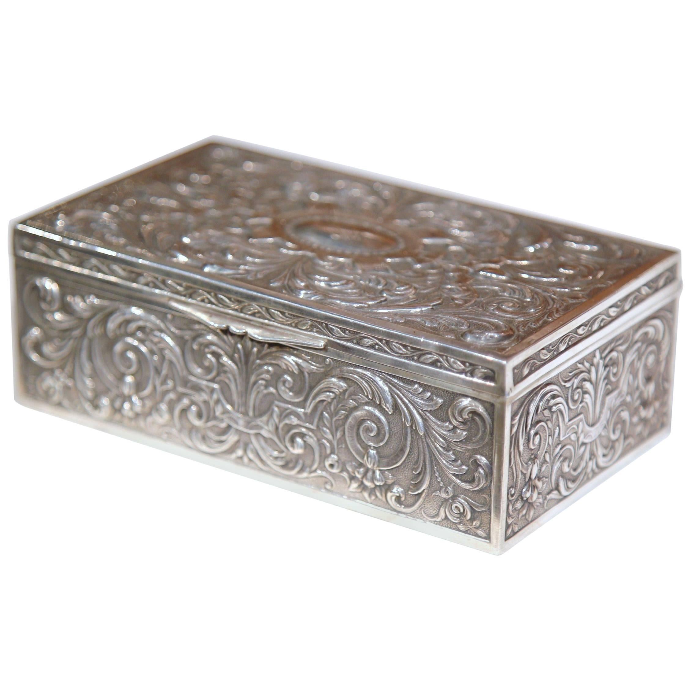 19th Century French Wooden Repousse Silver Plated Jewelry Box