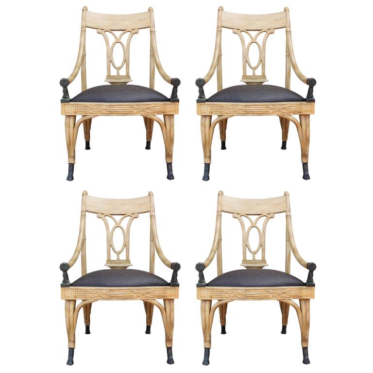 Set Of Four Maitland Smith Horse Arm Light Dining Chairs