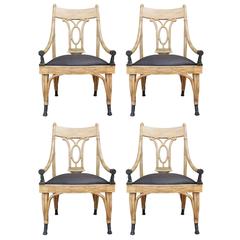 Set of Four Maitland Smith Horse Arm Light Dining Chairs