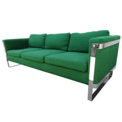 Excellent Milo Baughman style Chrome Flatbar Sofas, Mid-Century Modern