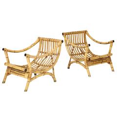 Pair of Bamboo Lounge Chairs in the Manner of Franco Albini 2