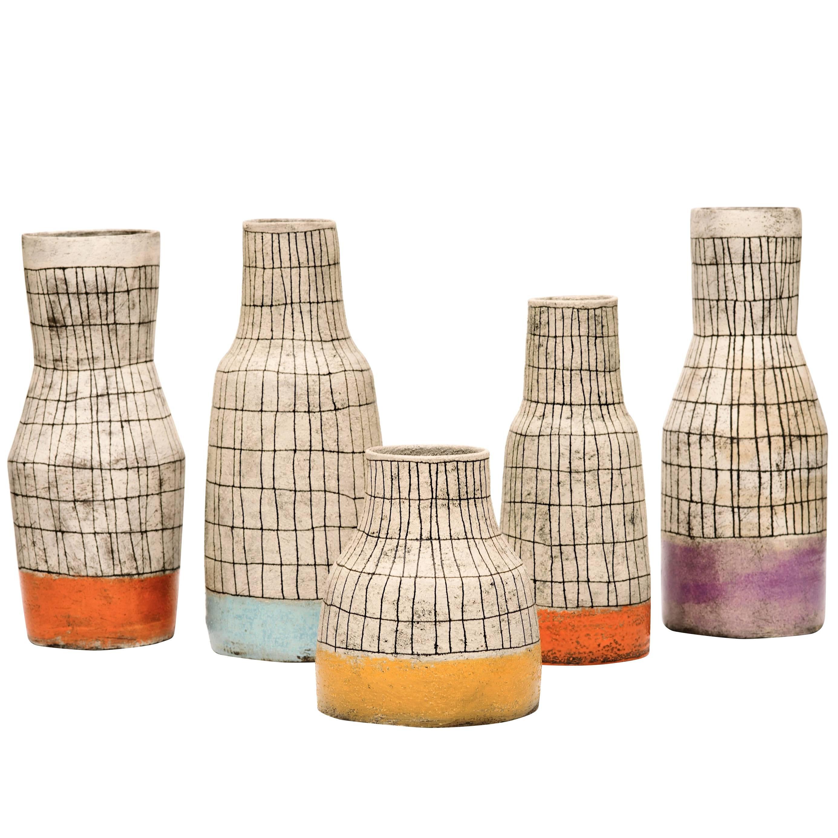 Contemporary Hand-Painted Ceramic Vases with a Mid Century Design