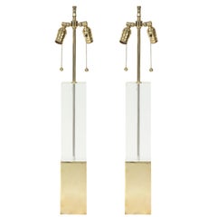 Hollis Jones Brass and Lucite Column Lamps