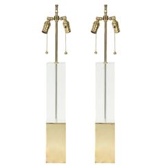 Hollis Jones Brass and Lucite Column Lamps 1