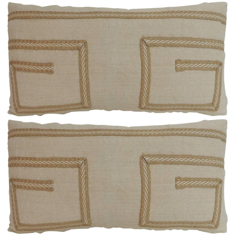 Pair Vintage Linen Bolster Decorative Pillows With Jute Pair Of Vintage Linen Bolster Decorative Pillows With Jute Trims