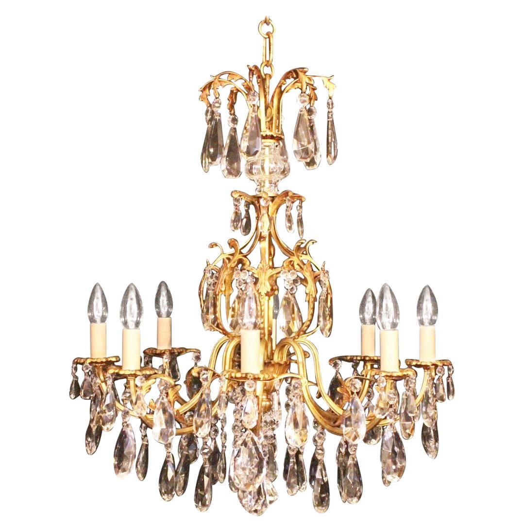 Italian Gilded Eight-Light Cage Antique Chandelier
