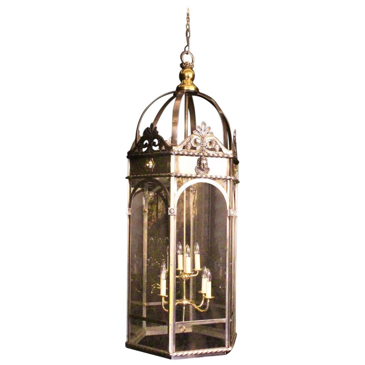French Eight-Light Monumental Cherub Iron Lantern For Sale