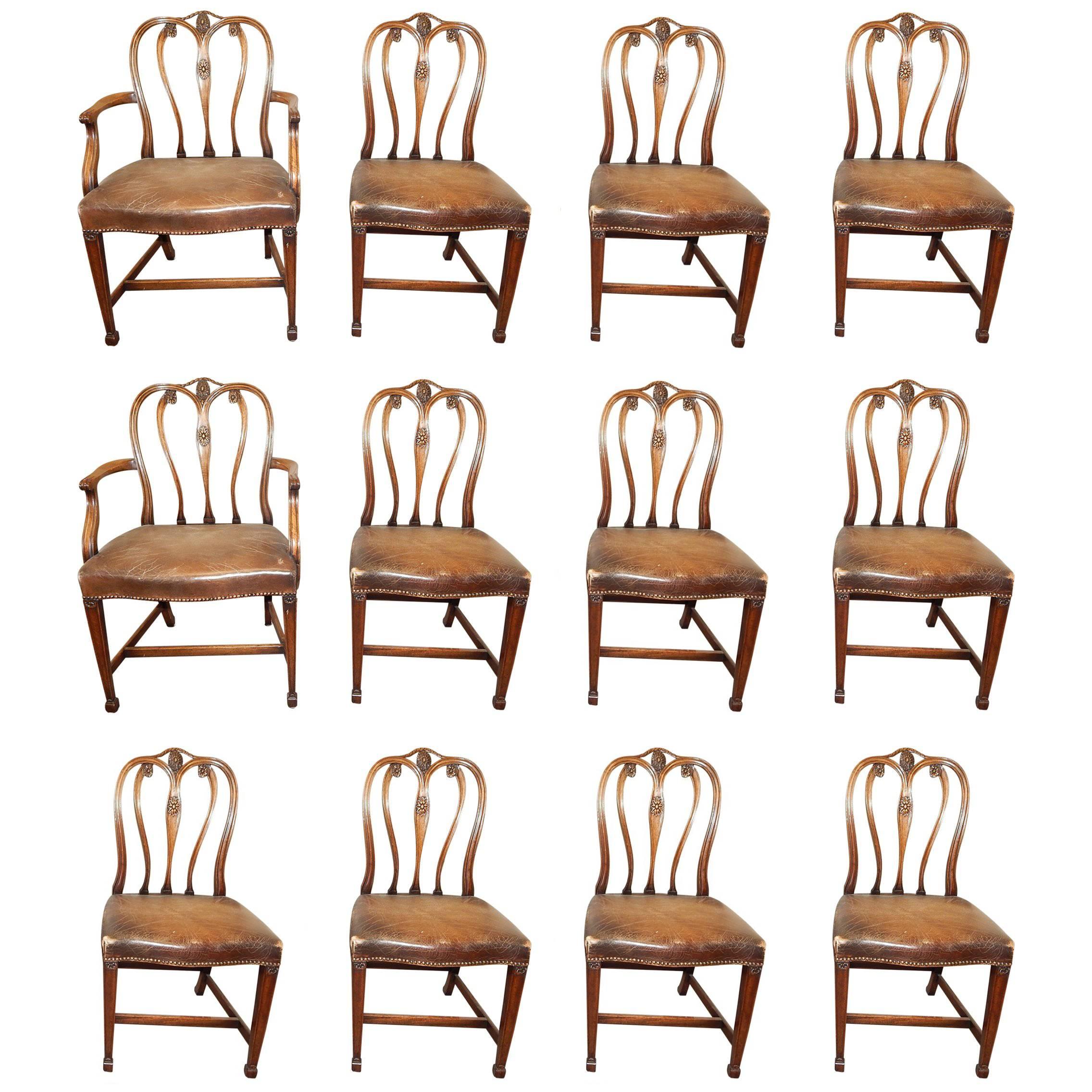 Set of 12 Adams Style Mahogany Dining Chairs For Sale