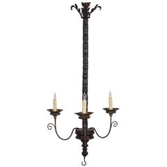 Italian Turned and Painted Wood Three-Arm Chandelier, 19th Century